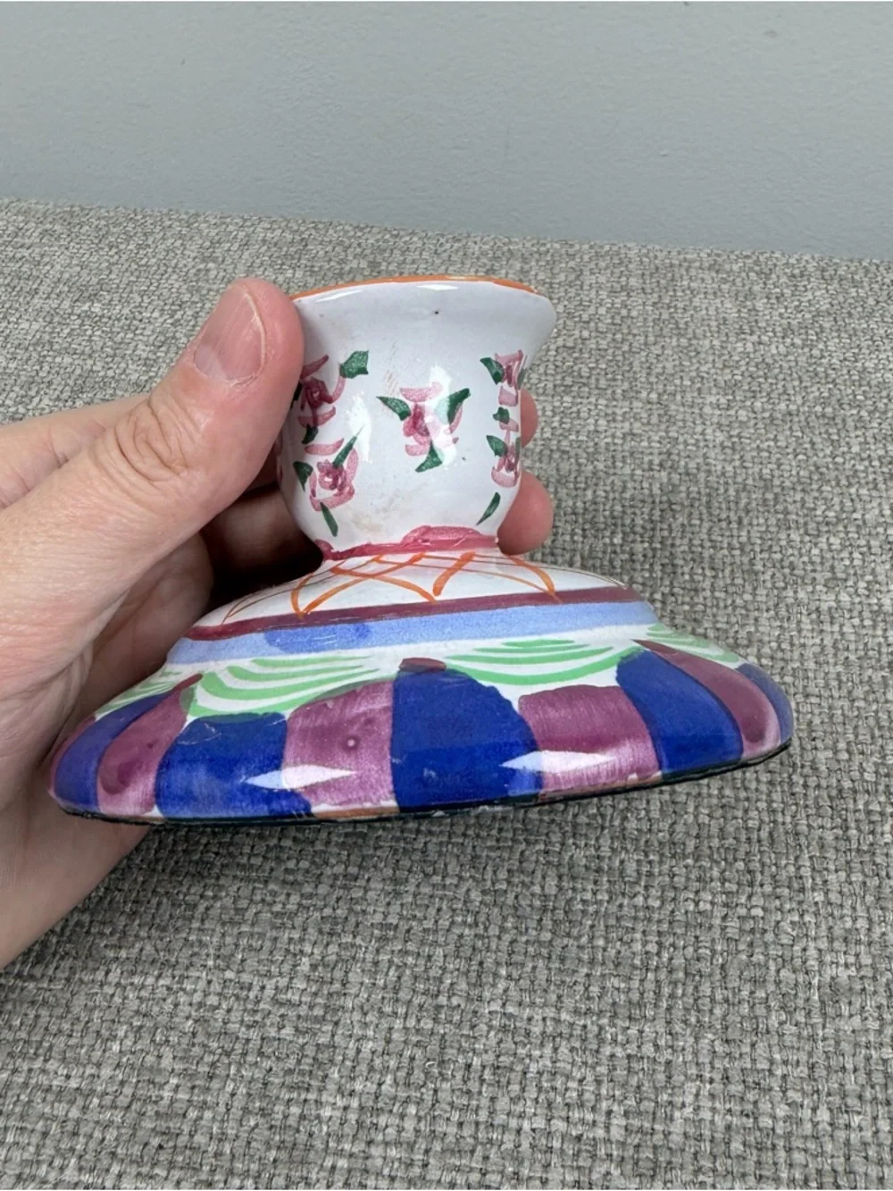 Vintage Handpainted Whimsical Taper Candle Stick Holder Ceramic Floral Whimsy